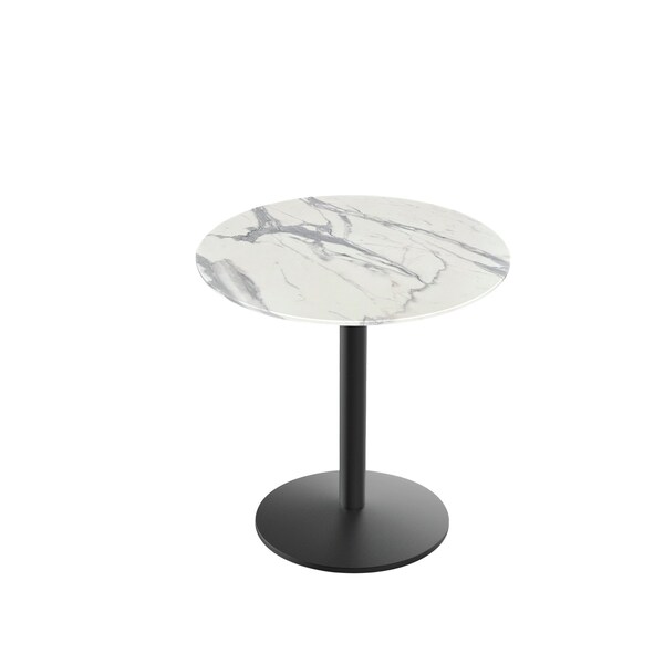 30 Tall OD214 Black Table Base w22 Dia foot and 32 Dia White Marble Top, IndoorOutdoor